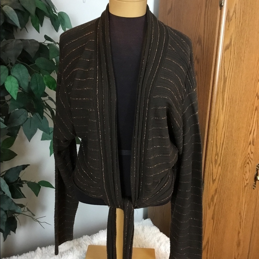 Lane Bryant 14/16 brown/copper tie front crop